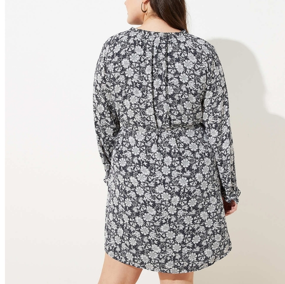 Loft Navy Floral Tie Waist Dress - Picture 3 of 8